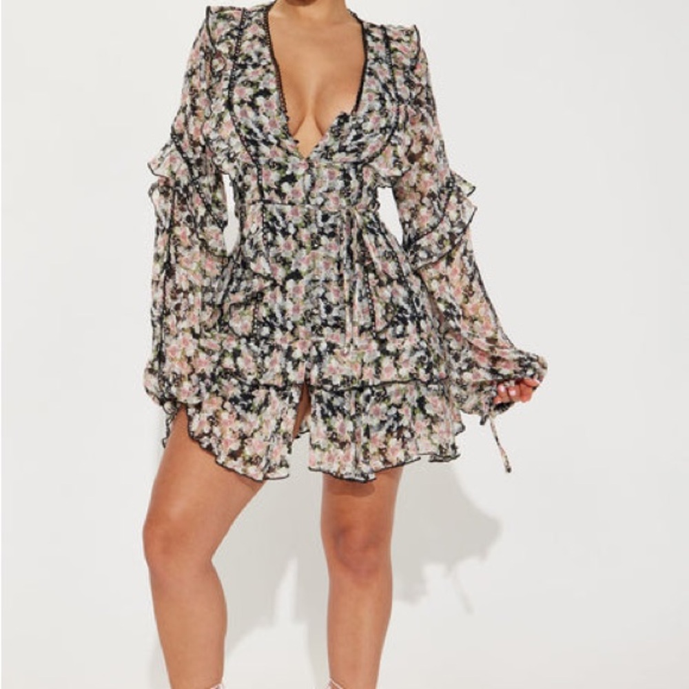 Fashion Nova Black Floral Mini Dress